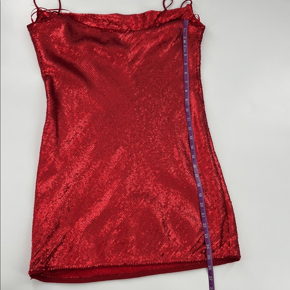 Zara Sequin Spaghetti Strap Red Holiday Mini Dress Blogger Fav festive Party lg - Picture 6 of 10
